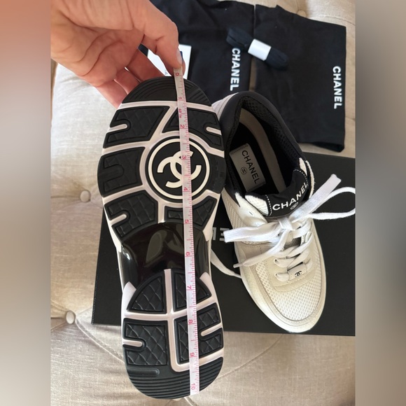 New CHANEL Classic White & Black CC Logo Sneakers - Size 38 | Authentic NWT